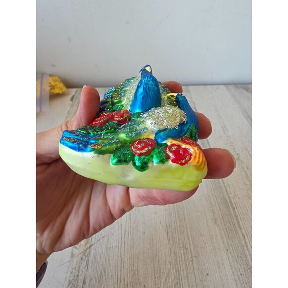 KSA Kurt Adler glitter peacock bird glass ornament Xmas tree blue - Picture 9 of 9